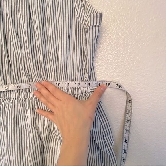 Old Navy Blue pin Stripe sleeveless Shirt Dress ruffle old money coastal Beach M - Picture 7 of 11